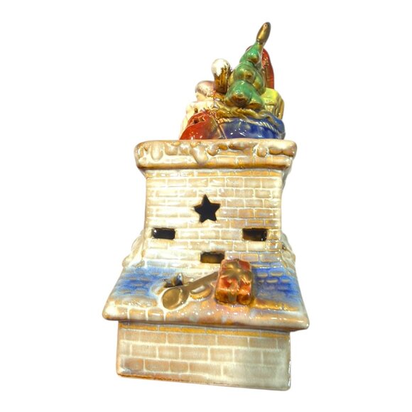 Elements Santa Going Down Chimney W/ Lantern Rooftop Ceramic Christmas Figurine - Picture 4 of 11